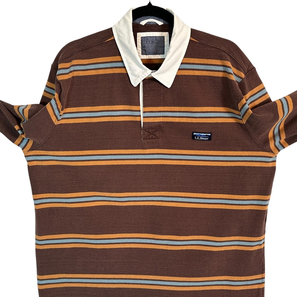 LL Bean Rugby Shirt Traditional Fit Striped Cotton Brown XL-TALL Gorpcore Prep - Picture 6 of 13